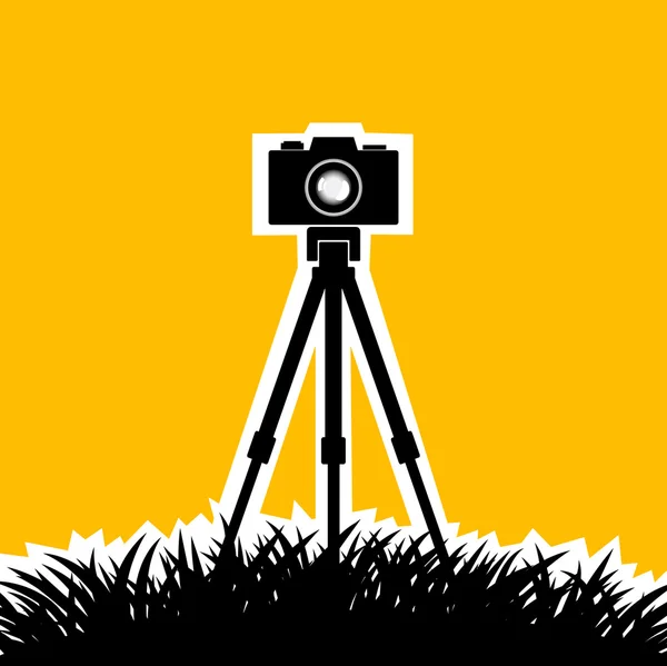 Silhouette of camera on orange background — Stock Vector