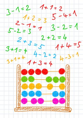 Drawing of abacus on squared paper clipart