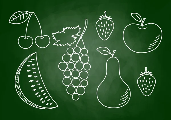 Dibujo de frutas en pizarra — Vector de stock