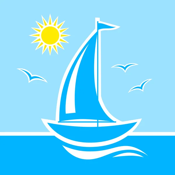 Парусник на синем море — стоковый вектор