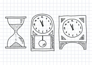 Drawing of clocks on squared paper clipart