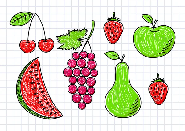 Dibujo de frutas sobre papel cuadrado — Vector de stock