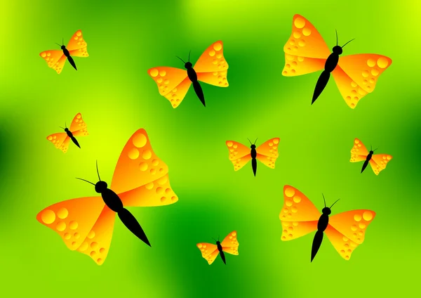 Mariposas naranjas sobre fondo verde — Archivo Imágenes Vectoriales