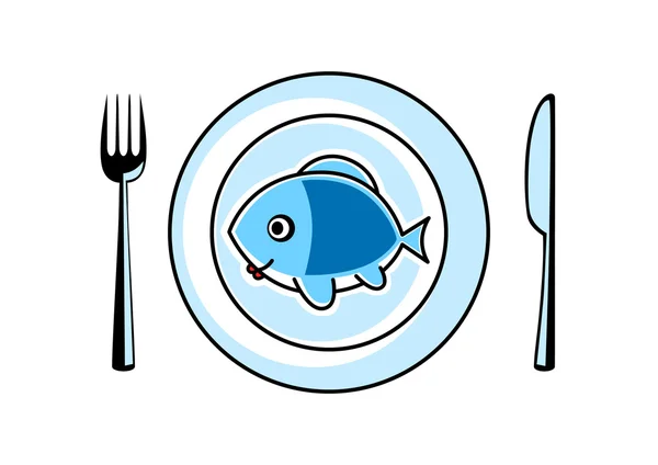 Blå fisk på porslin tallrik — Stock vektor