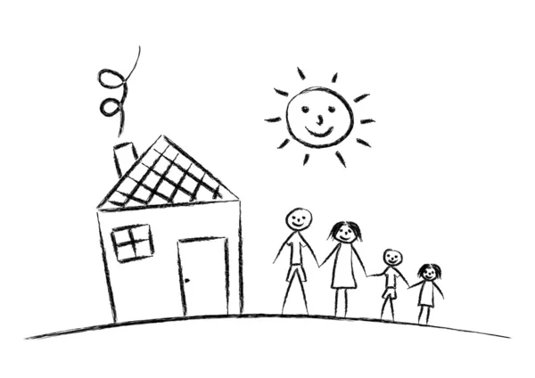 家庭和在白色背景上的房子 — 图库矢量图片