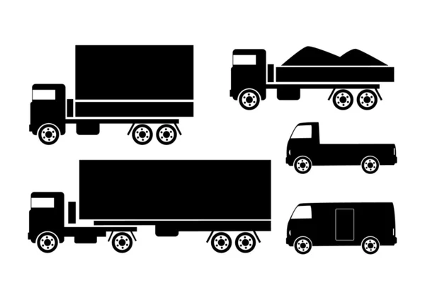 Schwarze Silhouetten von Lastwagen — Stockvektor
