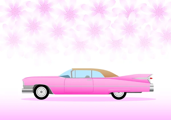 Ροζ αυτοκίνητο με ροζ λουλούδια — Διανυσματικό Αρχείο