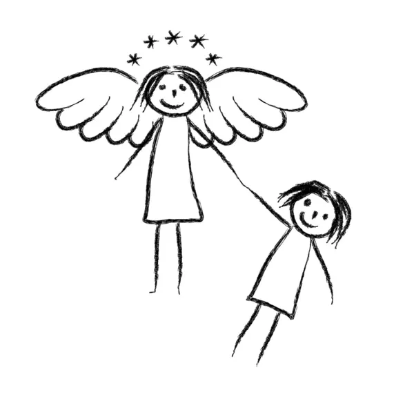 Zeichnung von Engel und Kind — Stockvektor