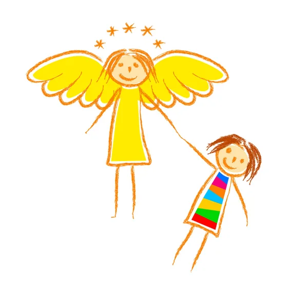 Zeichnung von Engel und Kind — Stockvektor
