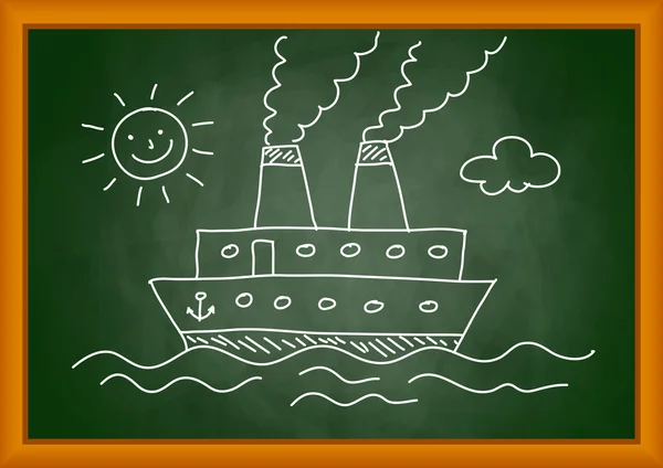 Desenho do navio no quadro negro — Vetor de Stock