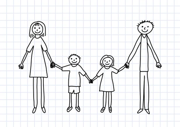 Zeichnung der Familie auf kariertem Papier — Stockvektor