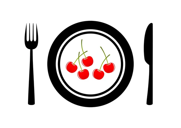 Cherries on porcelain plate — Stock Vector