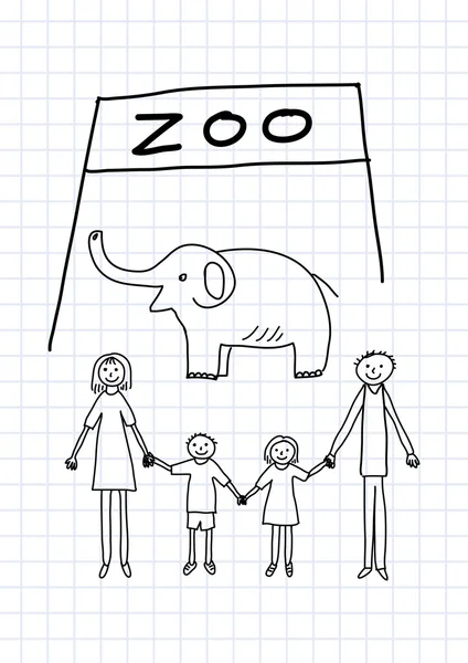 Familia en zoológico — Archivo Imágenes Vectoriales