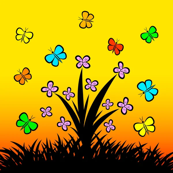 Fleurs aux papillons — Image vectorielle