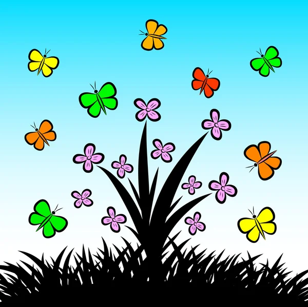 Flores con mariposas — Vector de stock