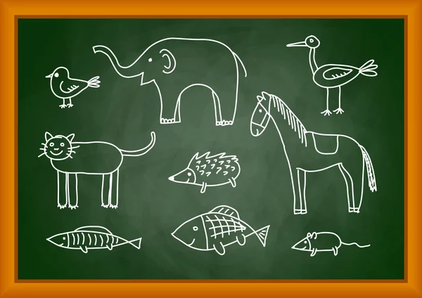 Desenho de animais no quadro negro — Vetor de Stock