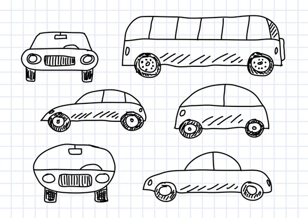 Zeichnung von Autos auf kariertem Papier — Stockvektor