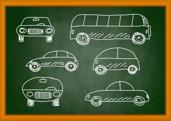 Drawing of cars on blackboard — Stock Vector