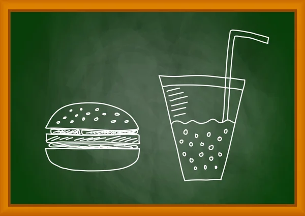 Drawing of hamburger on blackboard — Stock Vector