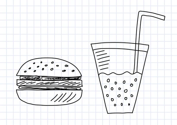 Dibujo de la hamburguesa sobre papel cuadrado — Vector de stock