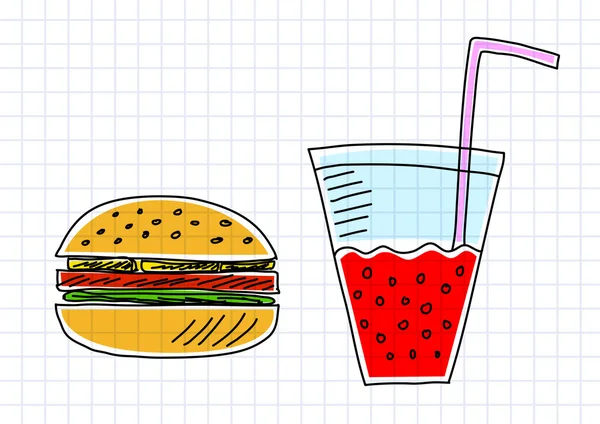 Disegno di hamburger su carta quadrata — Vettoriale Stock