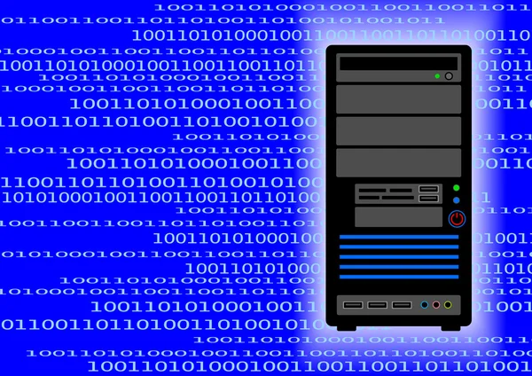 Black computer on blue background — Stock Vector