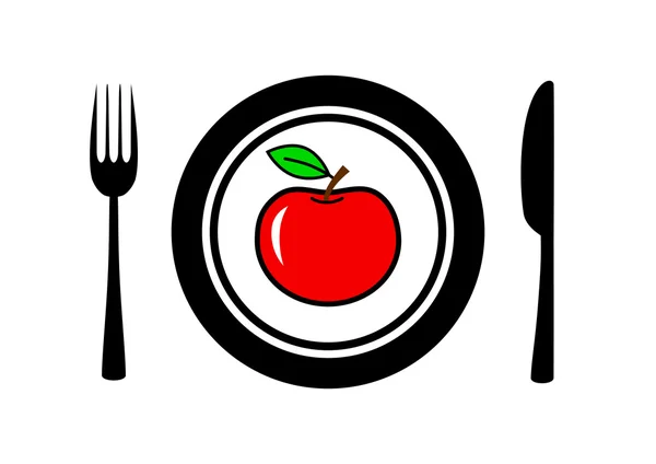Μήλο σε πιάτο πορσελάνης — Διανυσματικό Αρχείο