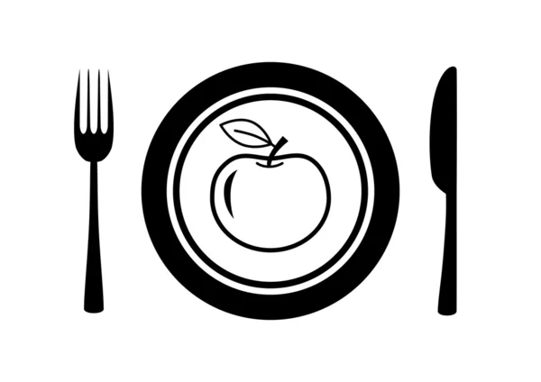 Яблоко на фарфоровой тарелке — стоковый вектор