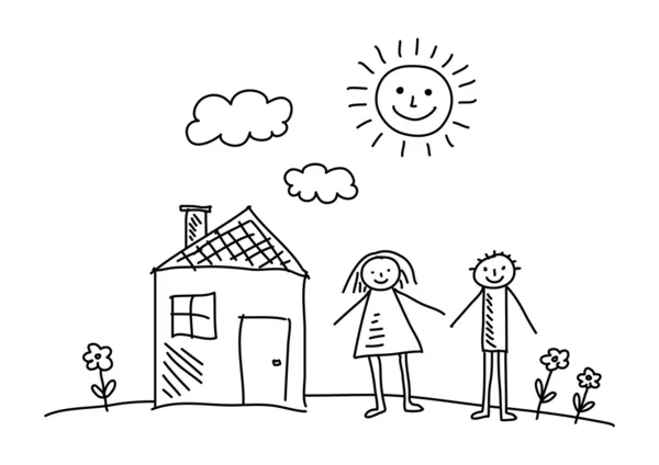 房子和孩子的绘图 — 图库矢量图片