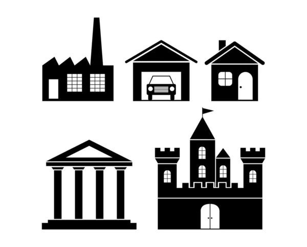 Ícones do edifício preto — Vetor de Stock