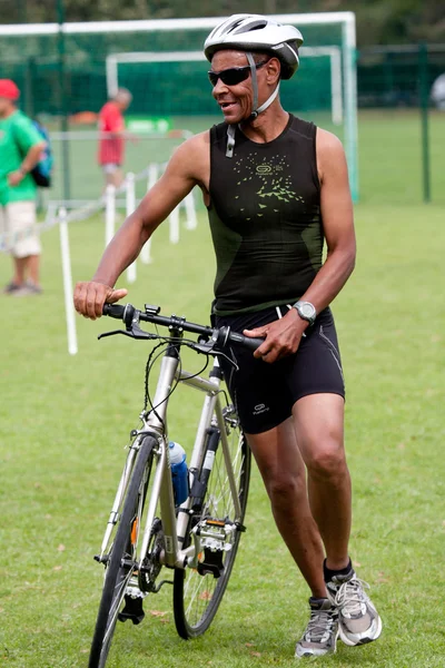 Male competitor in the transition area — Zdjęcie stockowe