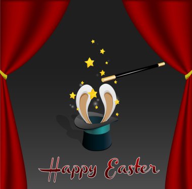 Easter Card | Rabbit comes out from a Magic Hat | Editable Vector Illustration clipart