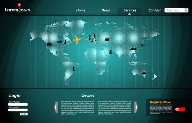 Web Template with World Map | Editable vector illustration clipart