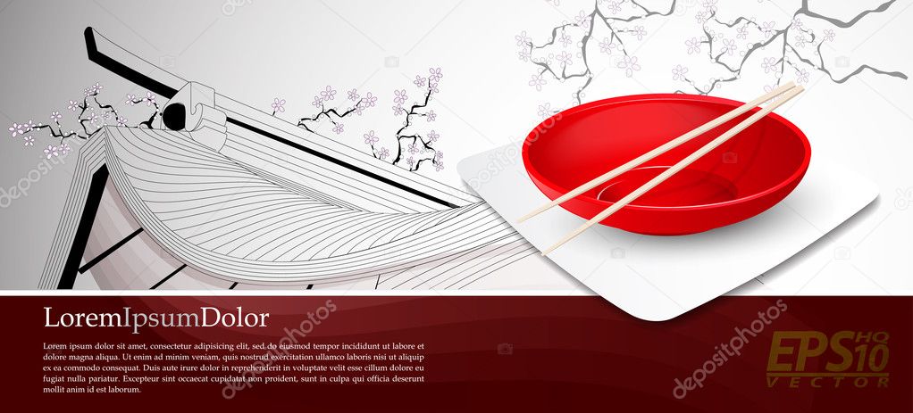 Chinese food | two chopsticks ona a chinese plate | editable vector illustration
