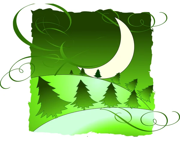 stock vector Moon over forest witn border