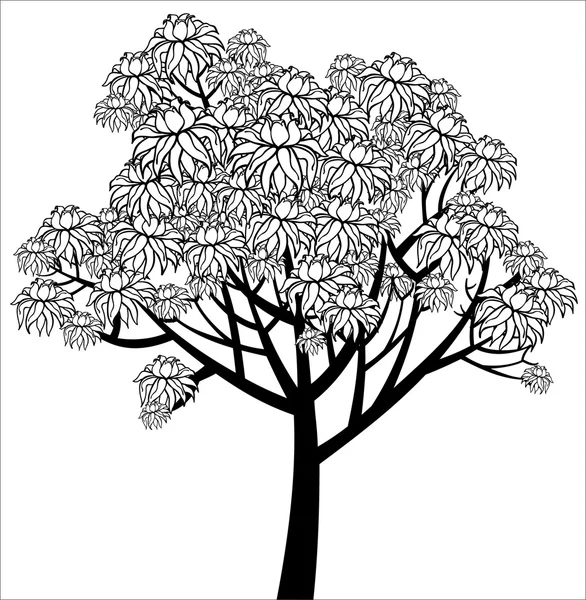 Desenho gráfico vetorial de árvore de floração jovem — Vetor de Stock
