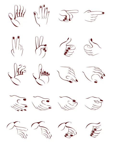 Stylizované vektorové kreslení různých rukou pozice — Stockový vektor