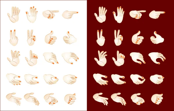 Stilizált vektoros rajz különböző kéz pozíció — Stock Vector