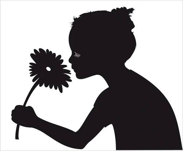 Dziewczyna pachnący kwiat sylwetka wektor — Wektor stockowy
