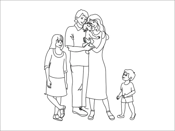 Line drawing of the family — Stock Vector