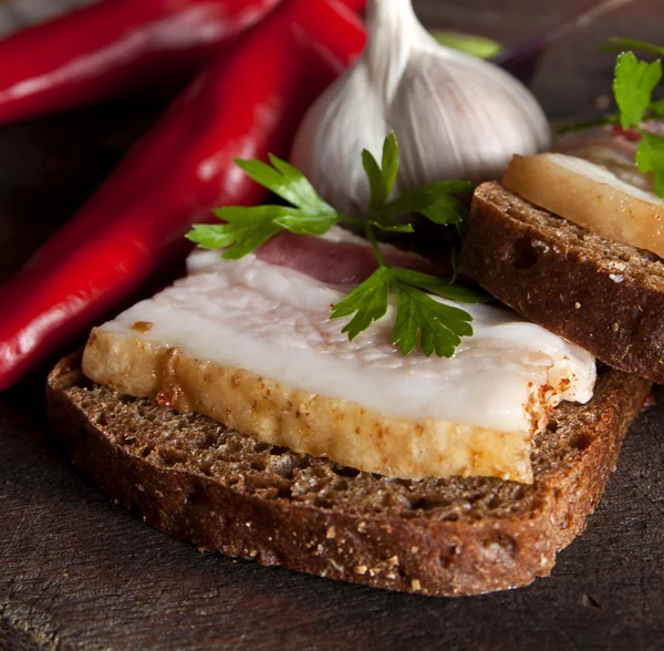 Tasty sandwich with pork lard — Stock Photo, Image