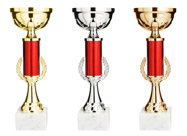 Gold, silver and bronze winners trophy cup — Stock Photo, Image