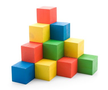 Wooden colored building pyramid of cubes clipart