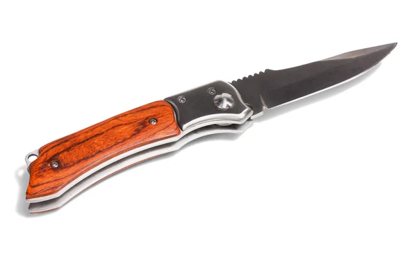 Železná kapesní nůž s dřevěnou rukojetí, izolované na bílém — Stock fotografie