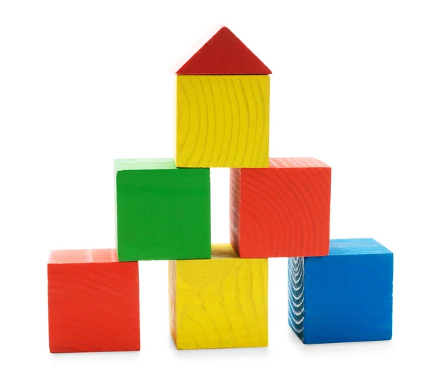 Wooden colored building pyramid of cubes toys — Stock Photo, Image