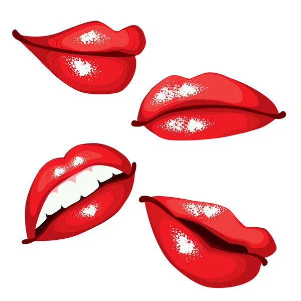 Conjunto de lábios vermelhos — Vetor de Stock
