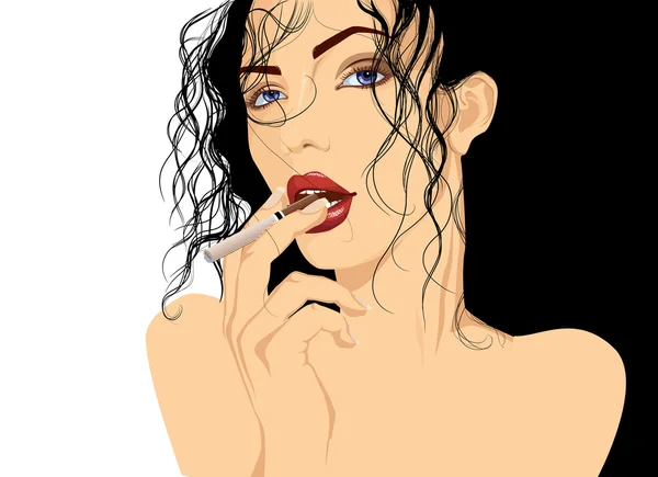 Sigara kadın — Stok Vektör