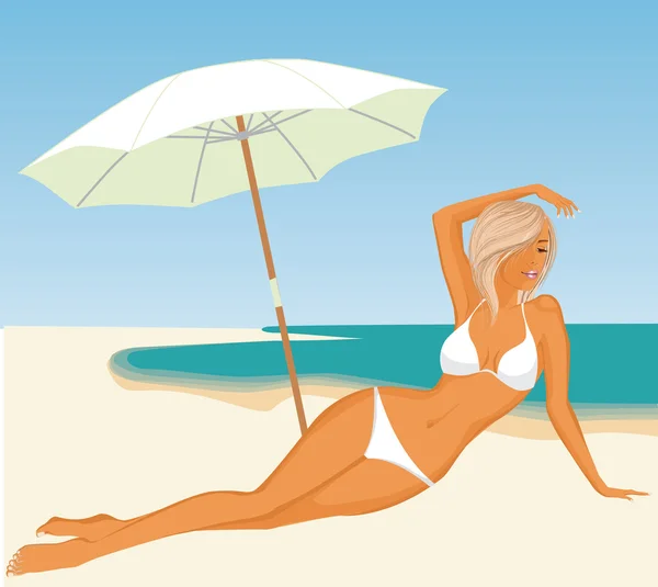 Jeune femme allongée sur la plage Note à l'éditeur : — Image vectorielle