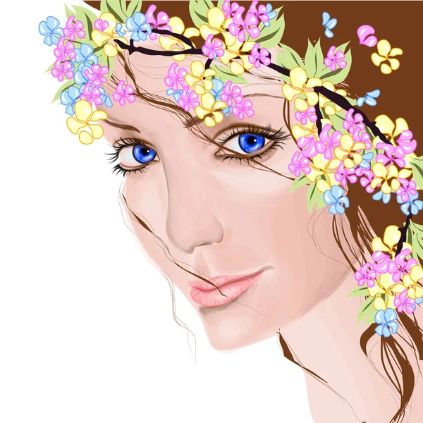 Jeune femme avec des fleurs — Image vectorielle