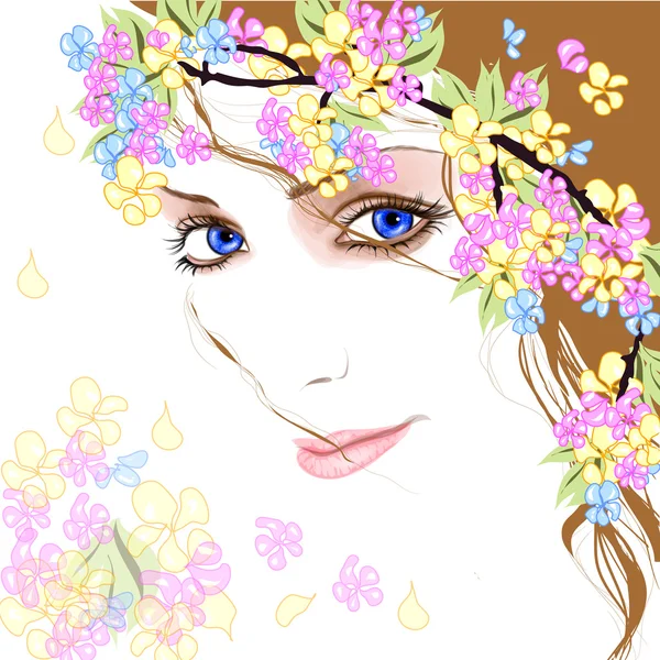 Молодая женщина с цветами — стоковый вектор